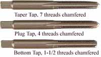 Taps, high carbon steel, 9/16-18 thread